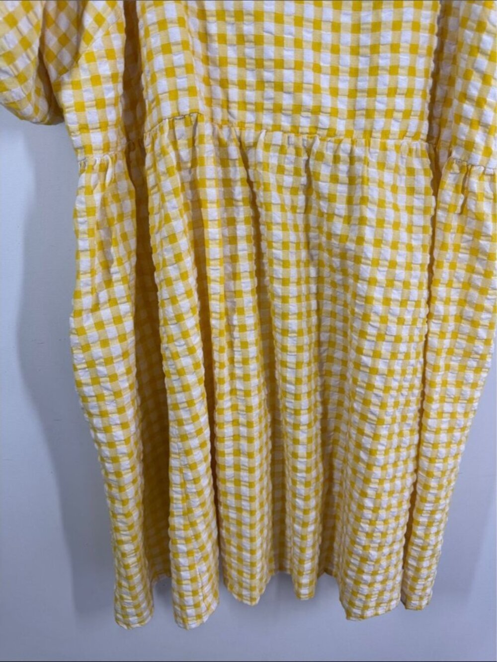 Old Navy Cotton Gingham Smocked Dress Yellow White 3X Cottagecore Summer Picnic - Picture 4 of 14